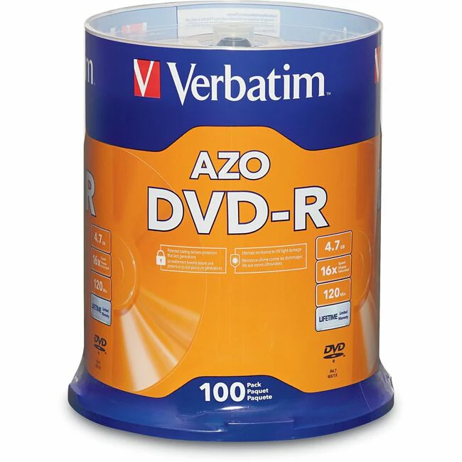 Verbatim 95102 DVD Recordable Media - DVD-R - 16x - 4.70 GB - 100 Pack Spindle - 120mm - 2 Hour Maximum Recording Time
