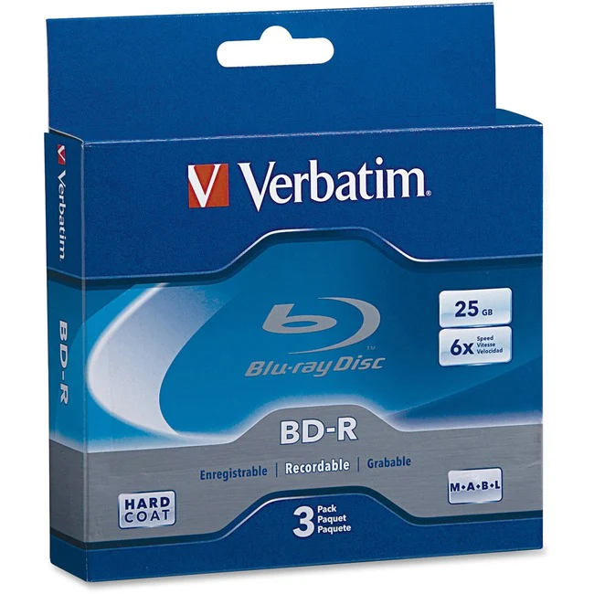 Verbatim BD-R 25GB 6X with Branded Surface - 3pk Jewel Case Box - 25GB - 120mm Standard - 3 Pack Jewel Case