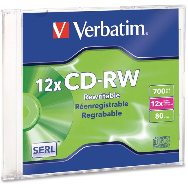 Verbatim CD-RW 700MB 4X-12X High Speed with Branded Surface - 1pk Slim Case