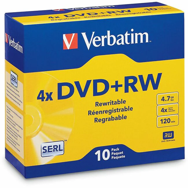 Verbatim DataLifePlus 94839 DVD Rewritable Media - DVD+RW - 4x - 4.70 GB - 10 Pack Slim Case - 2 Hour Maximum Recording Time