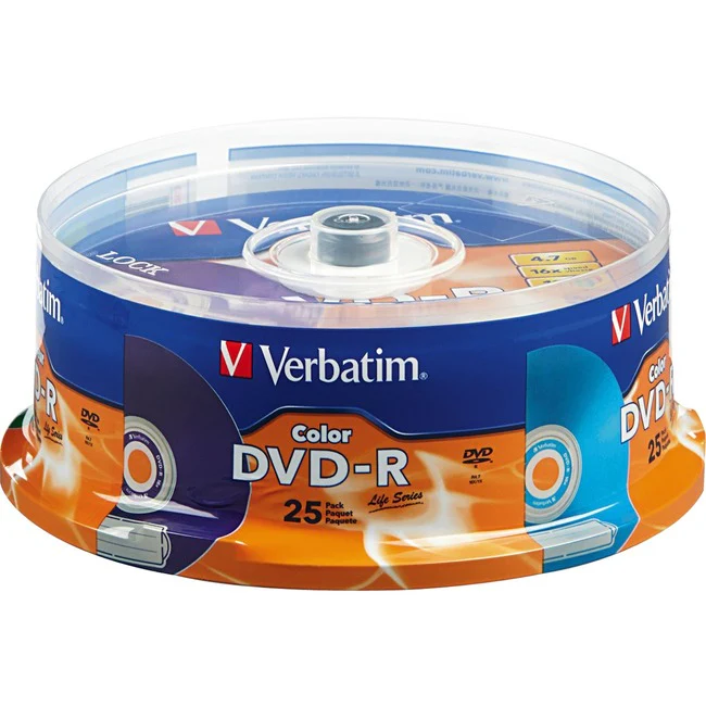 Verbatim DVD-R Life Series 16X 25pk Colors - 120mm - 2 Hour Maximum Recording Time