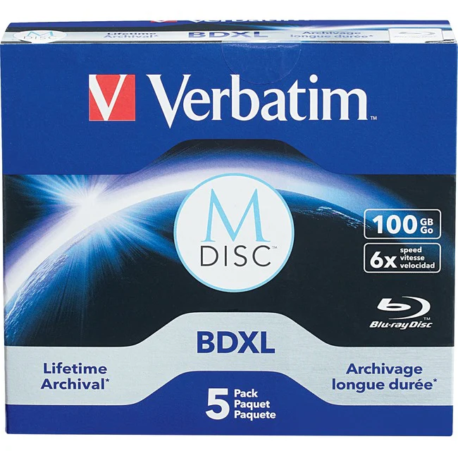 Verbatim M DISC BDXL - 6x - 100 GB - Branded Surface - 5pk Jewel Case Box - 5pk Jewel Case