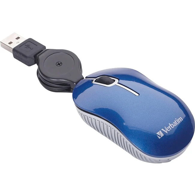 Verbatim Mini Travel Optical Mouse - Blue - Optical - Cable - Blue - 1 Pack - USB 2.0 - Scroll Wheel - 3 Button(s)