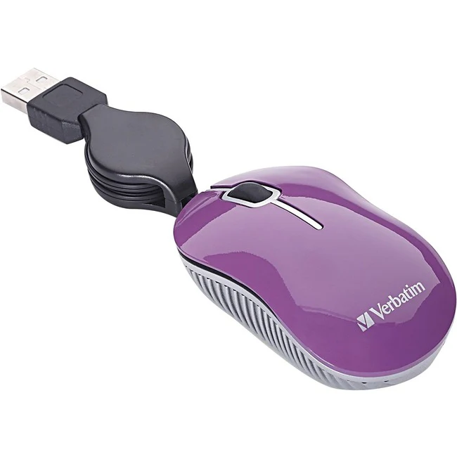 Verbatim Mini Travel Optical Mouse, Commuter Series - Purple - Optical - Cable - Purple - 1 Pack - USB 2.0 - Scroll Wheel - 3 Button(s)
