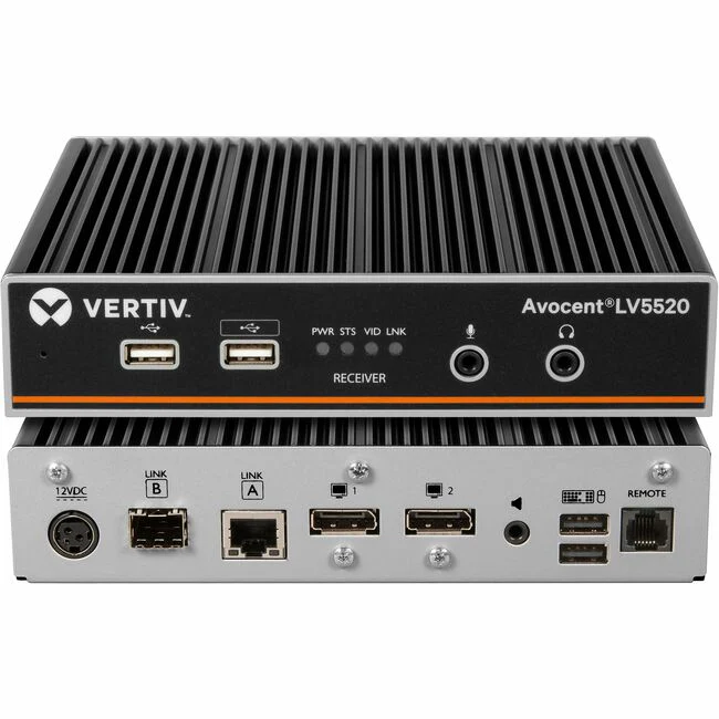 Vertiv Avocent LV5520 High-Performance KVM Extender | Receiver - High-Performance KVM Extender | 4K 60Hz | Single Head | Dual Head | Single Port KVM | 2 Port KVM | 4 Port KVM | 4K DisplayPort | USB 2.0 | True USB Emulation | DVI KVM Switch | Fiber Optic |
