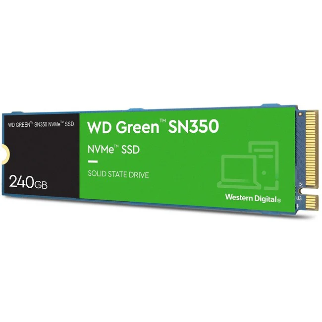 Western Digital Green SN350 WDS240G2G0C 240 GB Solid State Drive - M.2 2280 Internal - PCI Express NVMe (PCI Express NVMe 3.0 x4) - Desktop PC Device Supported - 40 TB TBW - 2400 MB/s Maximum Read Transfer Rate - 3 Year Warranty