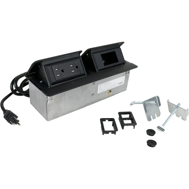 Wiremold Cord Ended deQuorum Dual Flip-Up Unit - 15 A Rectangular Tabletop - TAA Compliant