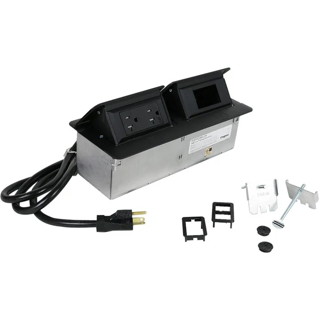 Wiremold Cord Ended deQuorum Dual Flip-Up Unit - 20 A Rectangular Tabletop - TAA Compliant
