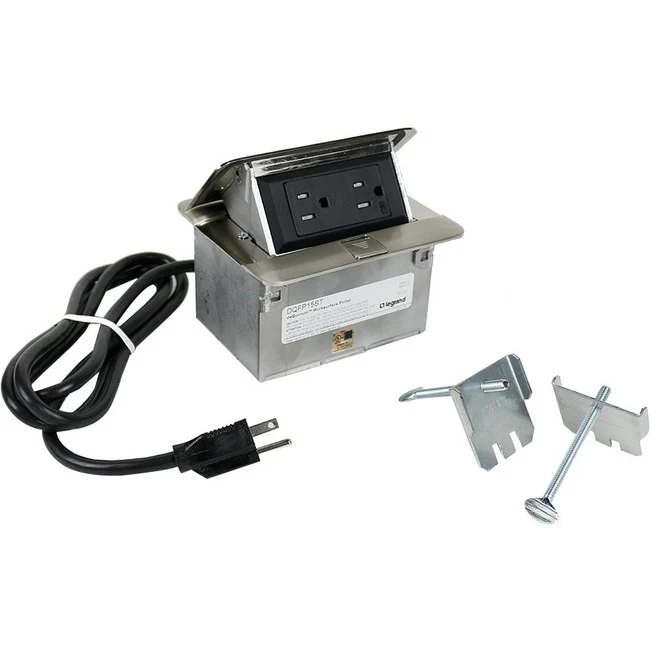 Wiremold Cord Ended deQuorum Single-Flip Up Unit - 15 A Rectangular Tabletop - TAA Compliant