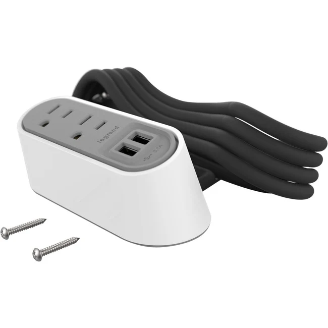 Wiremold Desktop Power Center Slim 2 Outlet 2 USB White/Gray - 15 A Rectangular Desktop, Desk Mountable
