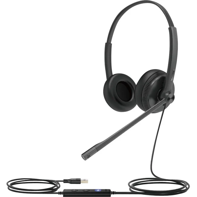 Yealink USB Wired Headset - Stereo - USB - Wired - 32 Ohm - 20 Hz - 20 kHz - Over-the-head - Binaural - Supra-aural - 3.94 ft Cable - Noise Cancelling, Uni-directional, Electret, Condenser Microphone - Black