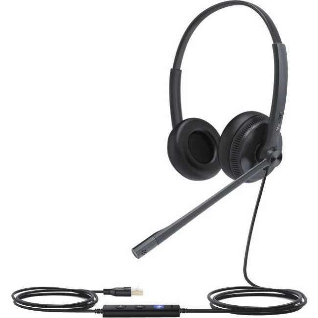 Yealink USB Wired Headset - Stereo - USB - Wired - 32 Ohm - 20 Hz - 20 kHz - Over-the-head - Binaural - Uni-directional, Electret Microphone - Noise Canceling - Black