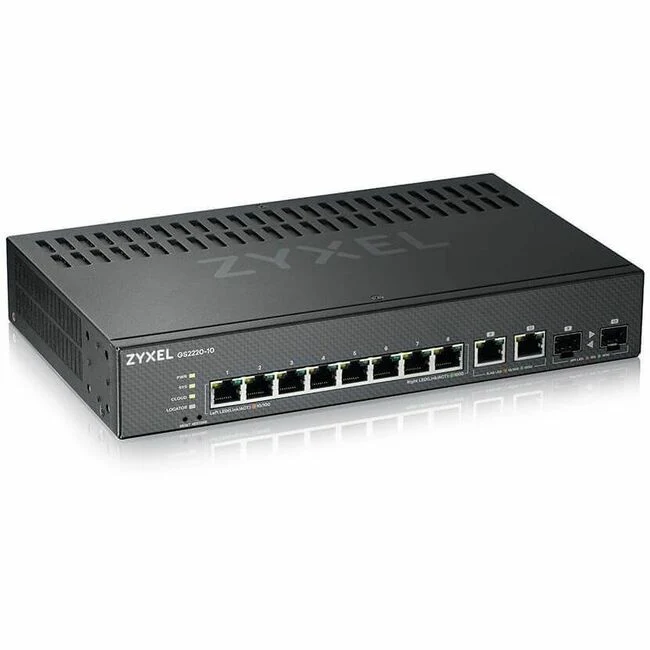 ZYXEL 8-port GbE L2 Switch with GbE Uplink - 8 Ports - Manageable - 4 Layer Supported - Modular - 2 SFP Slots - 11 W Power Consumption - Twisted Pair, Optical Fiber - Rack-mountable, Wall Mountable - Lifetime Limited Warranty