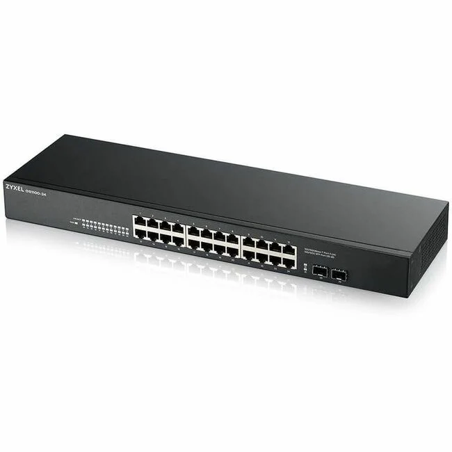 ZYXEL GS1100-24 Ethernet Switch - 24 Ports - Gigabit Ethernet - 10/100/1000Base-T - 2 Layer Supported - Modular - 2 SFP Slots - Optical Fiber, Twisted Pair - Rack-mountable - 2 Year Limited Warranty